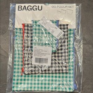 Baggu Go Pouch Set - Green and Black Checkered